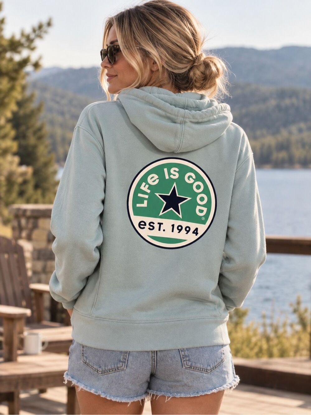 Life is Good Women Simply True Zip Fleece Hoodie LIG Est 1994 Blue Large